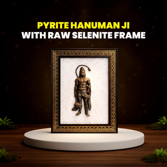 Pyrite Hanuman Ji with Raw Selenite Frame