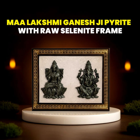 Maa Lakshmi Ji and Ganesh Ji with Raw Pyrite Frame