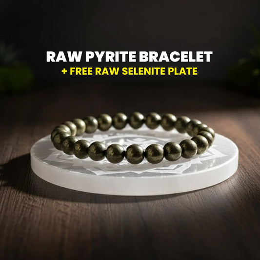 Raw Pyrite Bracelet with free Selenite Plate