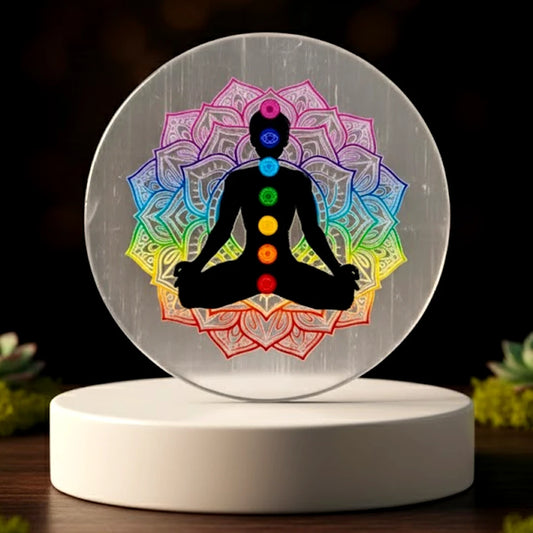 Seven Chakra 3D Selenite Plate